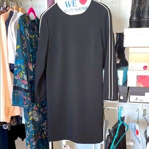 Chic Black Dress with White Stripes